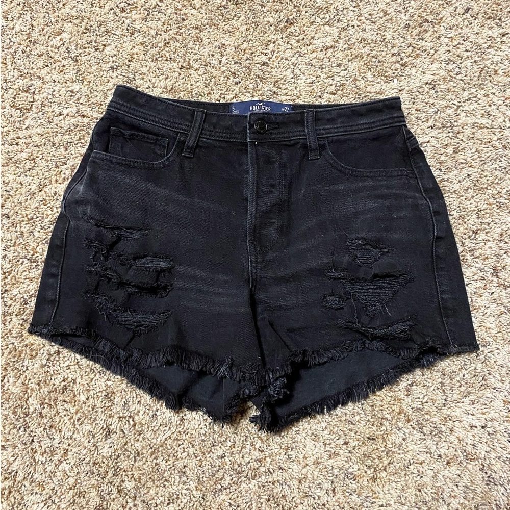 Hollister ripped black jean shorts size 5